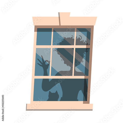 Woman Shadow and Silhouette in Open Window Vector Illustration