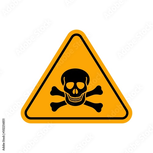 Skull with crossbones in yellow triangle. Dangerous territory with signs of poisoning and infection. Toxic poisonous zone with deadly vector radiation