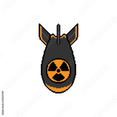 Flying pixel nuclear bomb. Radioactive thermonuclear weapon with powerful destruction and toxic pollution. Neutron projectile that causes radiation damage