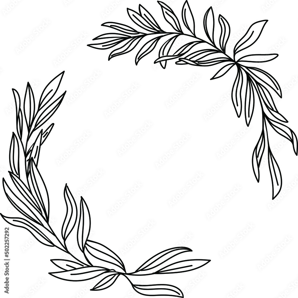 Vector wreath with leaves line art