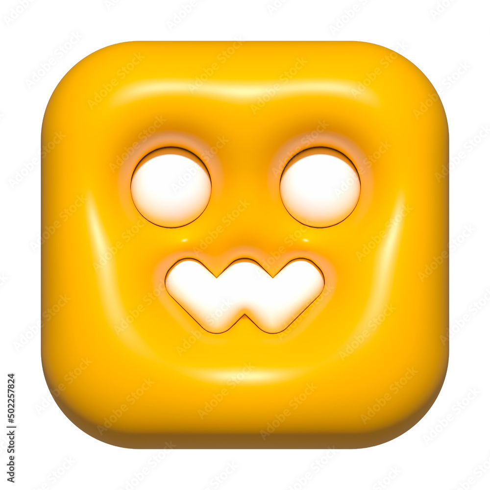 emoji face 3d icon yellow, emoji square face
