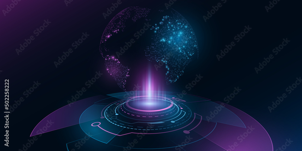 Digital holographic planet Earth with HUD elements. Globe hologram ...