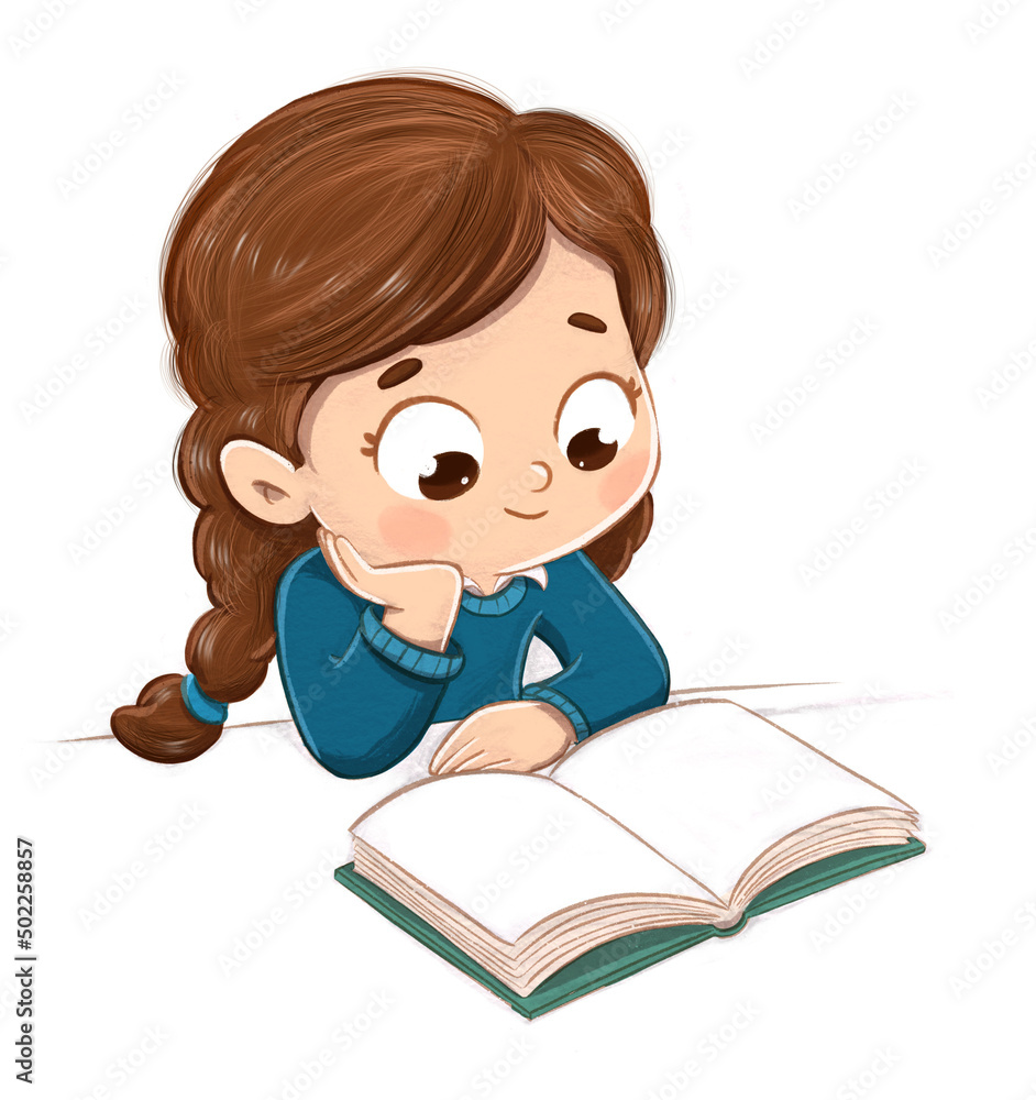Girl in class reading a book school Girl in class reading a book school
