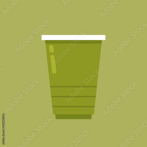Green beer cup vector. Green plastic cup isolated on green background.