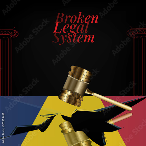 Chad's broken legal system concept art.Flag of Chad and a gavel
