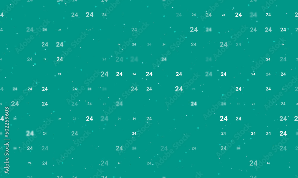 Seamless background pattern of evenly spaced white around the clock symbols of different sizes and opacity. Vector illustration on teal background with stars Seamless background pattern of evenly spaced white around the clock symbols of different sizes and opacity. Vector illustration on teal background with stars