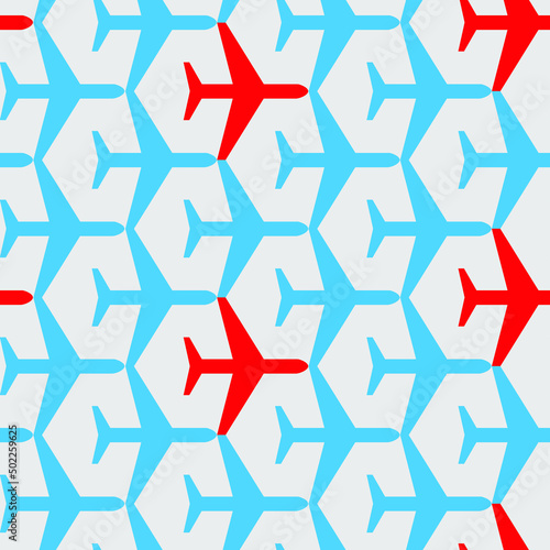 seamless abstract pattern of blue and red aircraft silhouettes