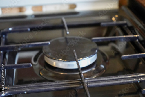 Close up of a gas cooker hob burner
