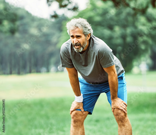 Quadro su tela senior fitness man active sport exercise running jogging tired exhausted healthy