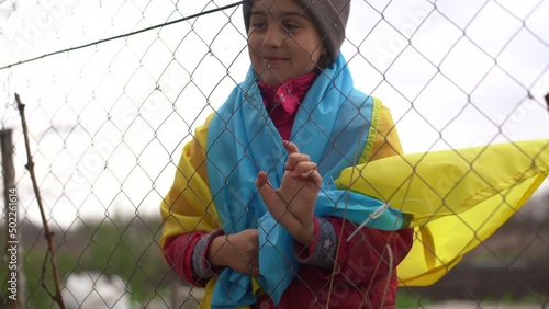 little girl immigrant from ukraine photo
