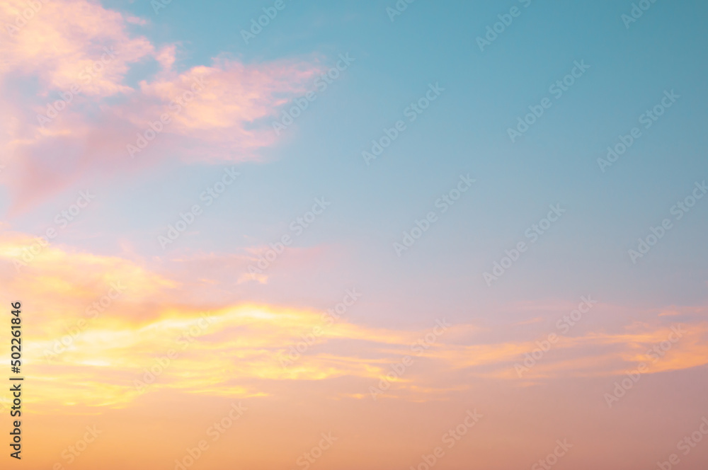 Orange sunset sky. Beautiful natural of sky abstract or background. Soft focus image.