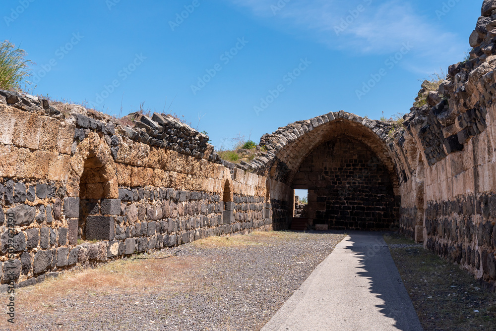 Arched features of Belvoir Fortress, Kohav HaYarden National Park in Israel. Ruins of a Crusader castle.
