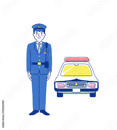 男性警察官とパトカー