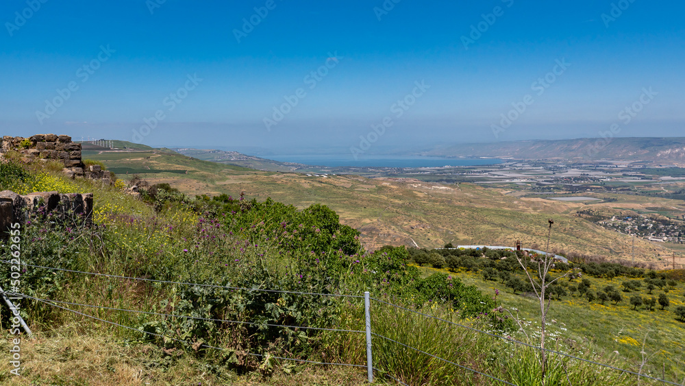 Panoramic view of the Jordan Valley from the ruins of Belvoir Fortress - Kokhav HaYarden National Park in Israel.
Panoramic view of the Jordan Valley from the ruins of Belvoir Fortress - Kokhav HaYarden National Park in Israel.