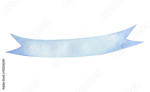 Blue ribbon banner. Watercolor illustration isolated on white.