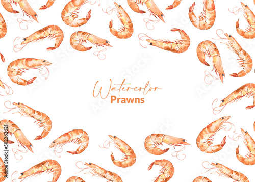 Background with watercolor illustrated prawns