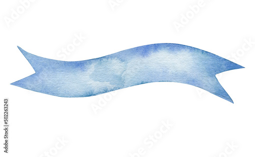 Blue ribbon banner. Watercolor illustration isolated on white.