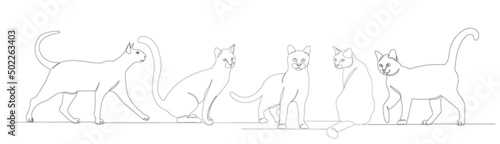 cats drawing by one continuous line  vector