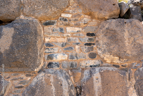 Close up of basalt and stone wall at Kohav Hayarden National Park in Israel
 photo