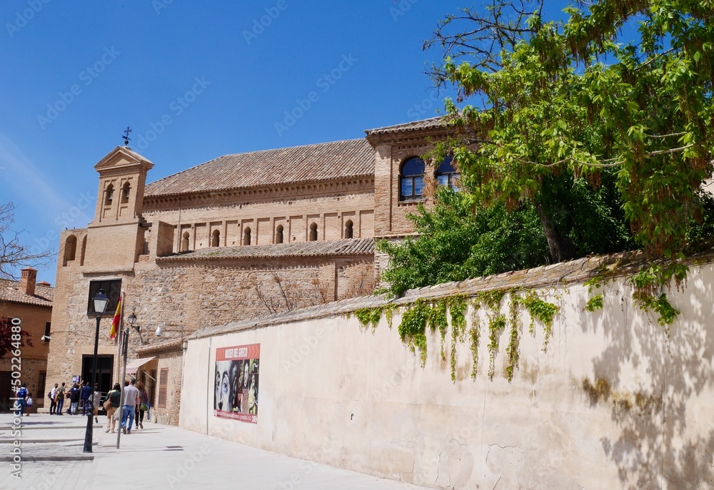 Panoramic view of Transito synagogue housing Sefardi museum in Jewish quarter of Toledo, Castile La Mancha, Spain.