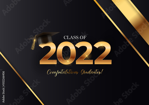 Class of 2022 congratulations graduates greeting card. Vector Illustration