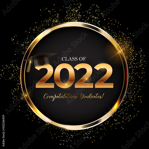 Class of 2022 congratulations graduates greeting card. Vector Illustration