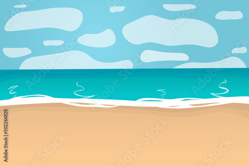 Tropical landscape of coast beautiful sea shore beach on good sunny day flat vector illustration