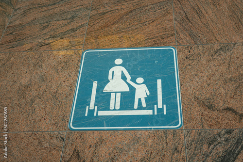 Floor sticker of moving walkway signage on Zaventem Brussels International airport photo