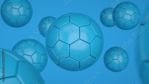 A classic soocer ball on a blue background. 3d rendering of football sphere in the air