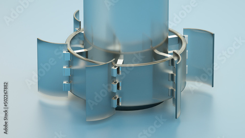 Missile rocket engine and wings part. Cluster munition or guided bomb. 3d rendering