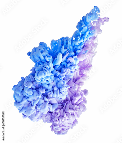 Blue and purple ink in water isolated on white background