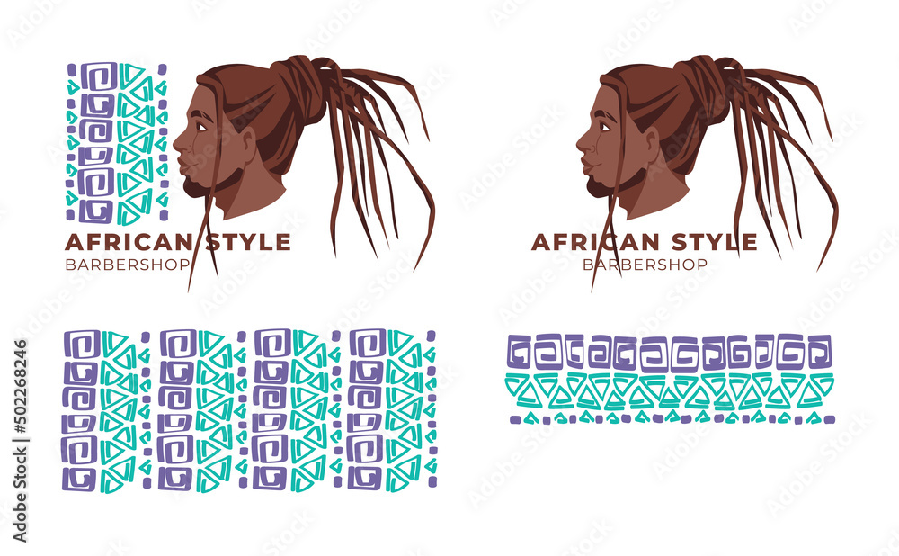 Beauty salon logo and identity. Flat vector illustration of black men