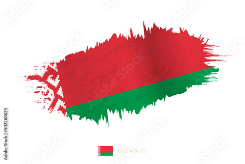 Painted brushstroke flag of Belarus with waving effect.