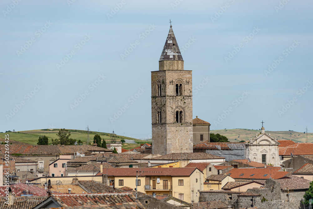 view of the bell tower in Melfi, a town in the Basilicata region
