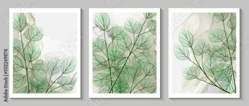 Modern creative design,  background marble texture,   leaves vein.  Alcohol ink. Vector illustration.