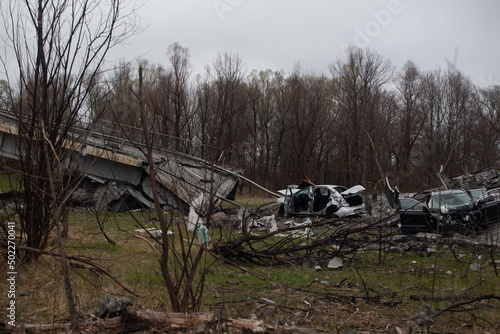 road bridge destroyed by a Russian air bomb