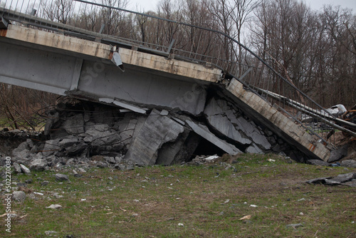 road bridge destroyed by a Russian air bomb