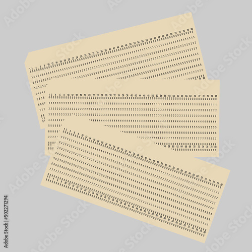 Vintage punch card for drawing and storing computer information. Vector.