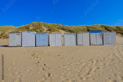 Little beach cabins at a North Sea