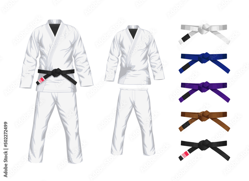 Premium Vector  Set of bjj kimonos in different colors with black