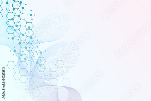 Structure molecule and communication. Dna, atom, neurons. Scientific concept for your design. Connected lines with dots. Medical, technology, chemistry, science background. Vector illustration