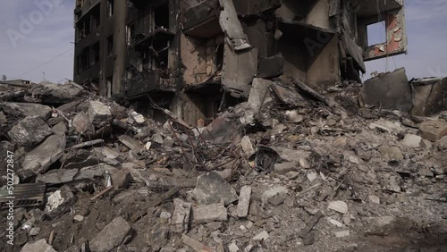 Bombed high-rise apartment building. War in Ukraine.