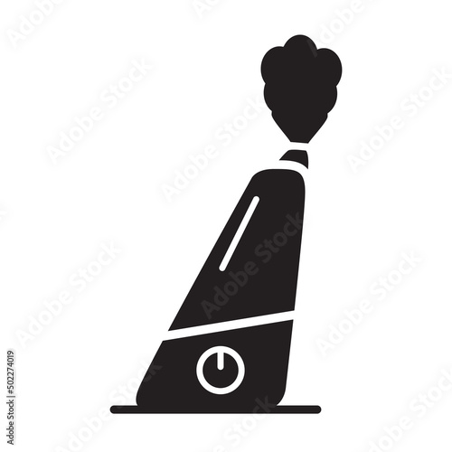 Black silhouette humidifier icon.Aroma diffuser.Air filter black glyph.Air cleaning device. Isolated on white background. Vector flat illustration.