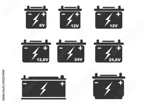 battery icon set 6v to 24v car, truck, battery diffrent sizes 