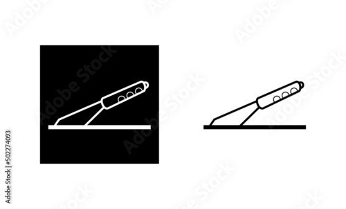 Car handbrake icon. Part of car mechanical gearbox. Silhouette and linear original logo. Simple outline style sign icon. Vector illustration isolated on white background. EPS10.