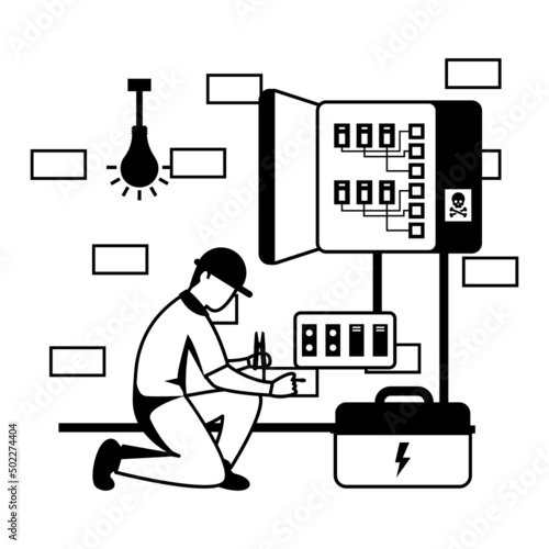 Electrical Wire Service Connector in Basement with Toolbox Concept vector icon design, Electrician Profession symbol, Power Supply and wiring Sign, handyman and Repairman tool stock illustration