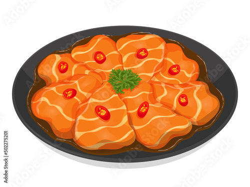 Salmon marinated shoyu recipes illustration vector.