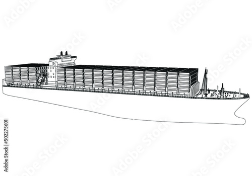 Container ship, cargo ship. World cargo ship. Design elements for logo, label, emblem, sign, brand mark. Vector illustration.