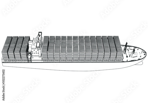 Container ship, cargo ship. World cargo ship. Design elements for logo, label, emblem, sign, brand mark. Vector illustration.