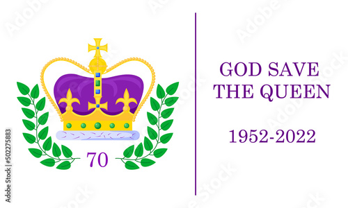 Platinum Jubilee poster with crown and the inscription God Save the Queen. Great for signboard, banner, greeting card, flyer, design, print. Vector illustration photo